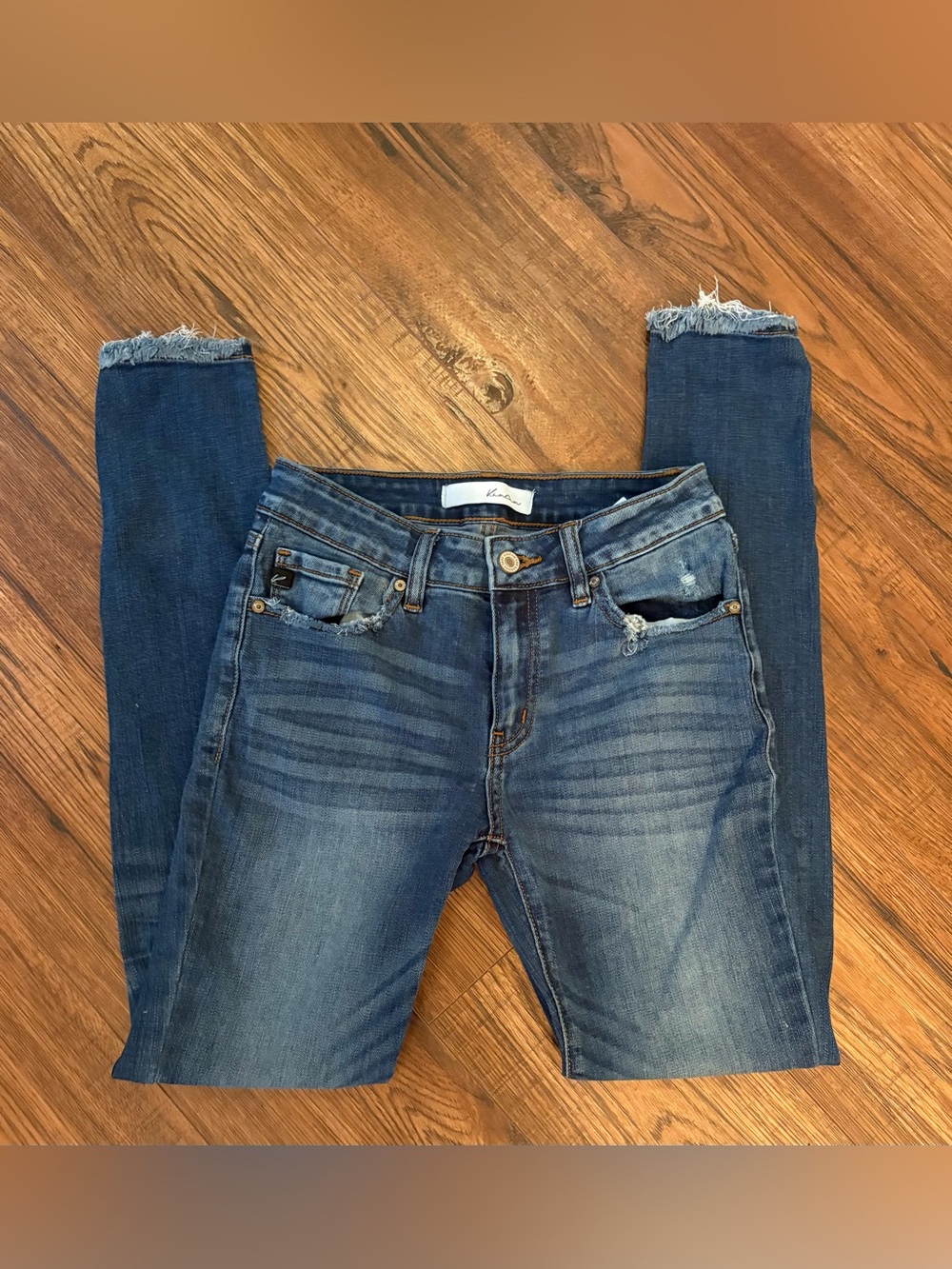 KanCan Dark Indigo Skinny Jeans with Frayed Hem